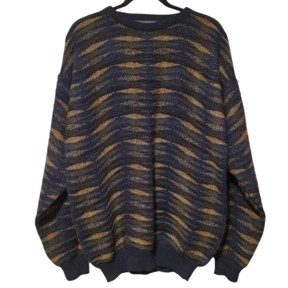 Vintage Serafini 3d Knit Grandpa Dad Crew Sweater y2k 90s Men's Sweater‎ Size XL
